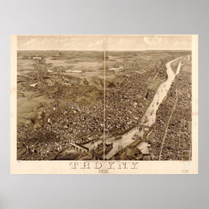 1881 Troy, NY Birds Eye View Panoramic Map Poster