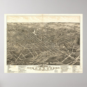 1882 Akron, OH Birds Eye View Panoramic Map Poster