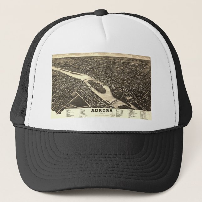 1882 Bird's Eye View Map of Aurora Illinois Trucker Hat (Front)