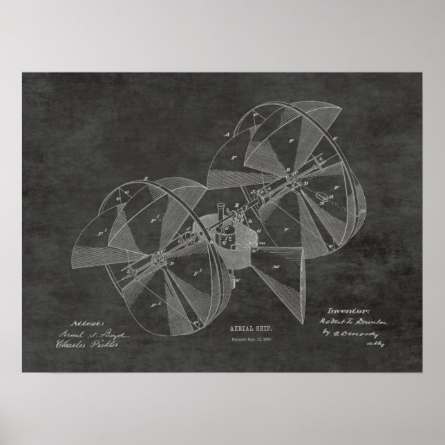 1882 Flying Machine Aeroplane Patent Drawing Print (Front)
