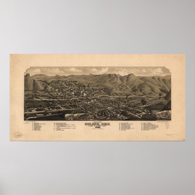 1882  Golden CO Birds Eye View Panoramic Map Poster (Front)