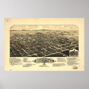 1882 Greeley, CO Birds Eye View Panoramic Map Poster