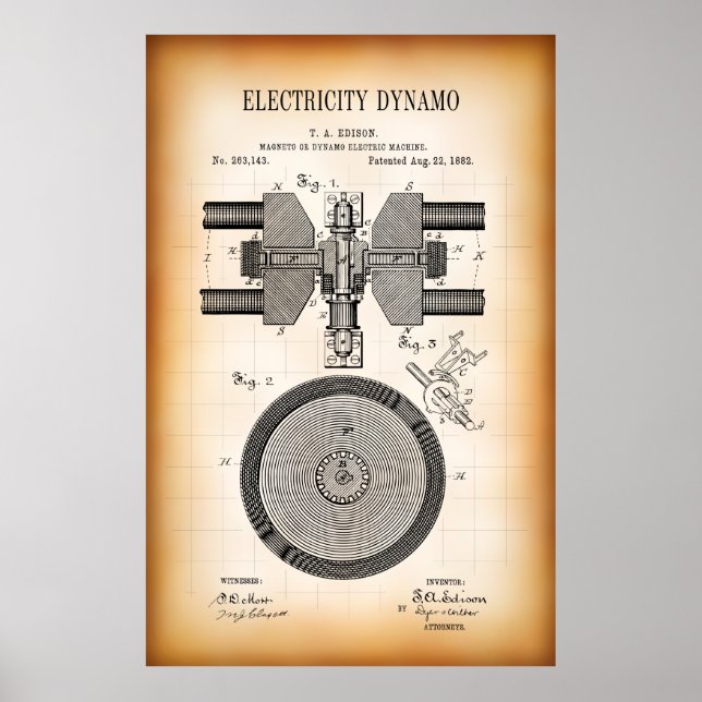 1882 PATENT for ELECTRICITY DYNAMO Poster (Front)