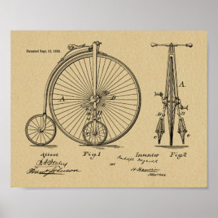 1882 Vintage High Wheeler Bicycle Patent Art Print
