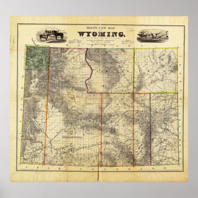 1883 Holt's New Map of Wyoming by Frank Bond Poster (Front)