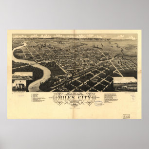 1883 Miles City, MT Birds Eye View Panoramic Map Poster