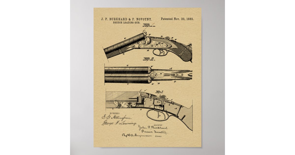 1883 Shotgun Patent Art Drawing Print 