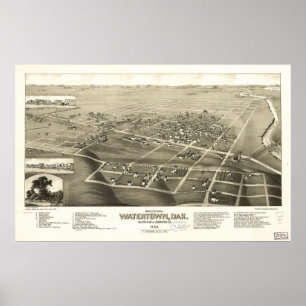 1883 Watertown, SD Birds Eye View Panoramic Map Poster