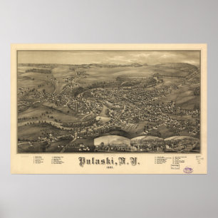 1885 Pulaski, NY Birds Eye View Panoramic Map Poster