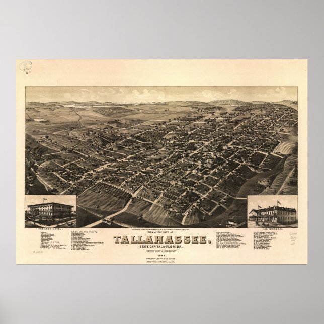 1885 Tallahassee, FL Birds Eye View Panoramic Map Poster (Front)