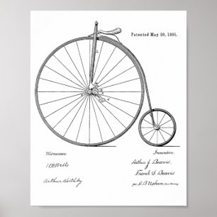 1885 Vintage High Wheeler Bicycle Patent Art Print