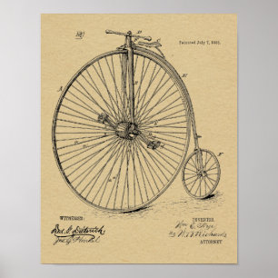 1885 Vintage High Wheeler Bicycle Patent Art Print