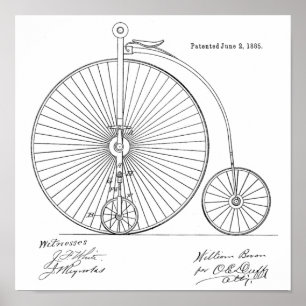 1885 Vintage High Wheeler Bicycle Patent Art Print