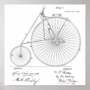 1885 Vintage High Wheeler Bicycle Patent Art Print