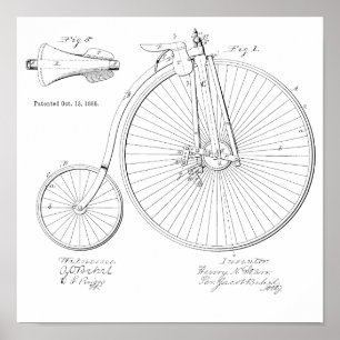 1885 Vintage High Wheeler Bicycle Patent Art Print