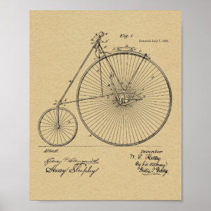 1885 Vintage High Wheeler Bicycle Patent Art Print