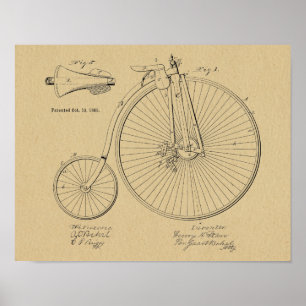1885 Vintage High Wheeler Bicycle Patent Art Print