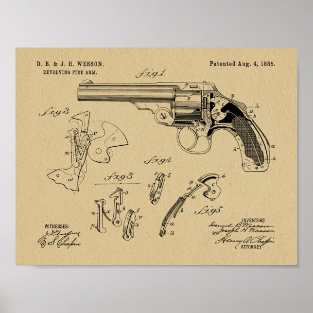 1885 Wesson Gun Patent Art Drawing Print (Front)