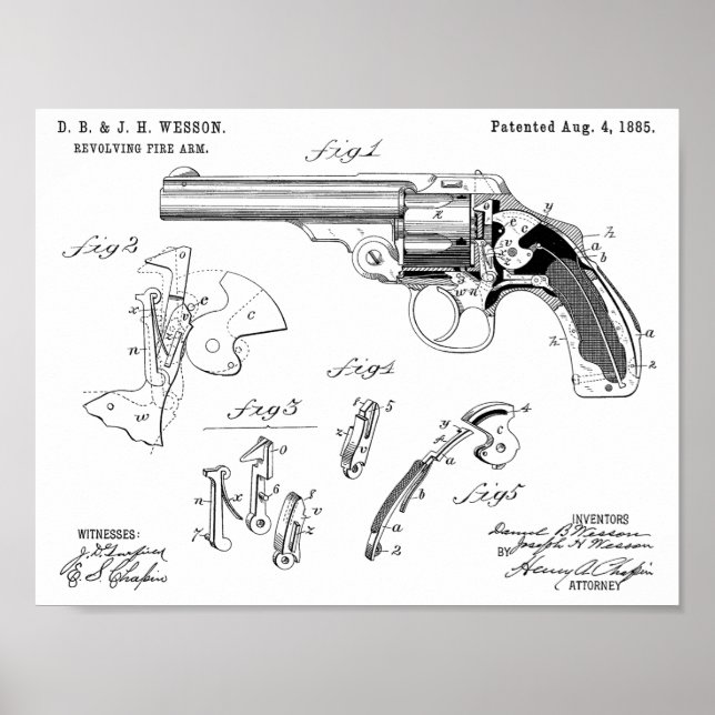 1885 Wesson Gun Patent Art Drawing Print (Front)