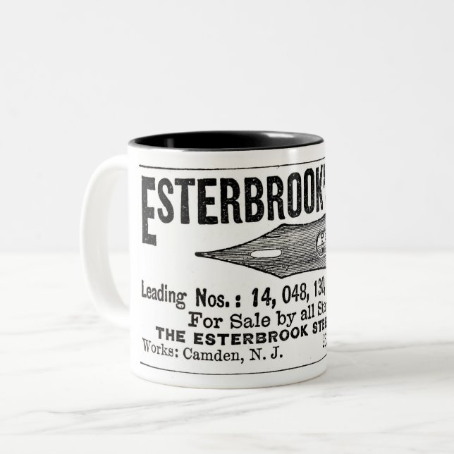 1886 ESTERBROOK STEEL PENS ADVERTISING Two-Tone COFFEE MUG (Front Left)