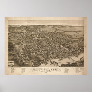 1886 Knoxville, TN Birds Eye View Panoramic Map Poster