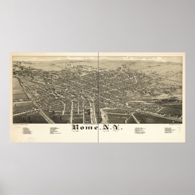 1886 Rome, NY Birds Eye View Panoramic Map Poster (Front)