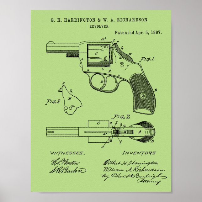 1887 Gun Revolver Patent Art Drawing Print (Front)
