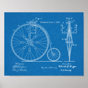 1887 High Wheeler Bicycle Design Patent Art Print