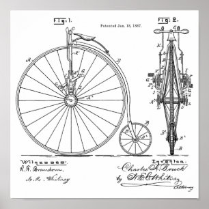 1887 Vintage High Wheeler Bicycle Patent Art Print