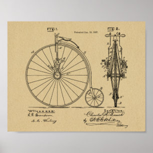1887 Vintage High Wheeler Bicycle Patent Art Print