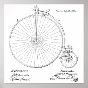 1887 Vintage High Wheeler Bicycle Patent Art Print