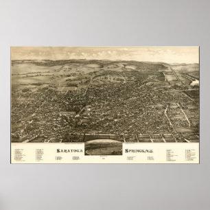 1888 Saratoga Springs, NY Birds Eye Panoramic Map Poster