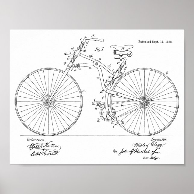 1888 Vintage Bicycle Design Patent Art Print (Front)