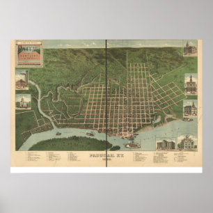 1889 Paducah, KY Birds Eye View Panoramic Map Poster