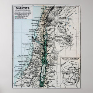 1889 Palestine Map, Middle East Poster