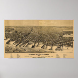 1890 Ashland, WI Birds Eye View Panoramic Map Poster