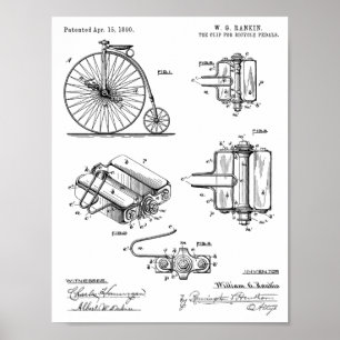 1890 Bicycle High Wheeler Pedal Design Patent Art Poster