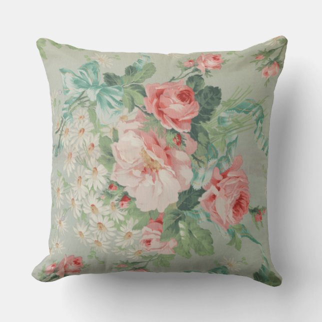 1890 British Vintage Fabric Roses & Daisies  Cushion (Front)