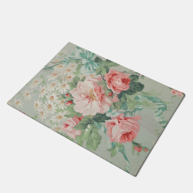 1890 British Vintage Fabric Roses & Daisies  Doormat (Angled)