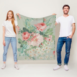 1890 British Vintage Fabric Roses & Daisies Fleece Blanket