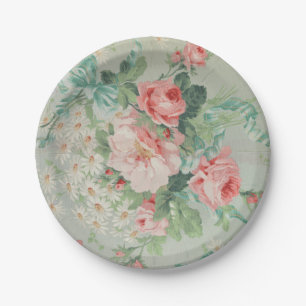 1890 British Vintage Fabric Roses & Daisies  Paper Plate