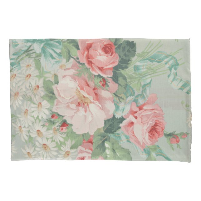 1890 British Vintage Fabric Roses & Daisies  Pillowcase (Front)