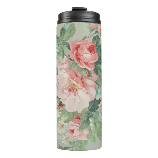 1890 British Vintage Fabric Roses & Daisies  Thermal Tumbler (Front)