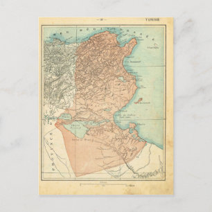 1890, French Provincial map Tunisia Postcard