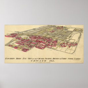 1890 Map of Chicago's Meatpacking District Poster
