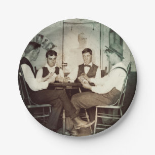 1890 Poker Game Men Gambling Cards Man Cave Photo Paper Plate