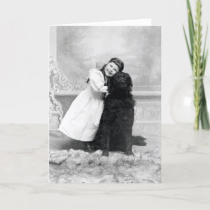 1890 Smiling girl and her Retriever Dog Card