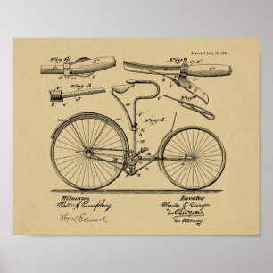 1890 Vintage Bicycle Brake Design Patent Art Print