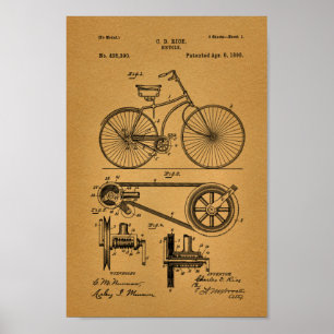 1890 Vintage Bicycle Gears Patent Art Print
