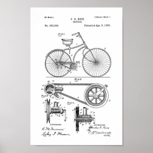 1890 Vintage Bicycle Patent Print